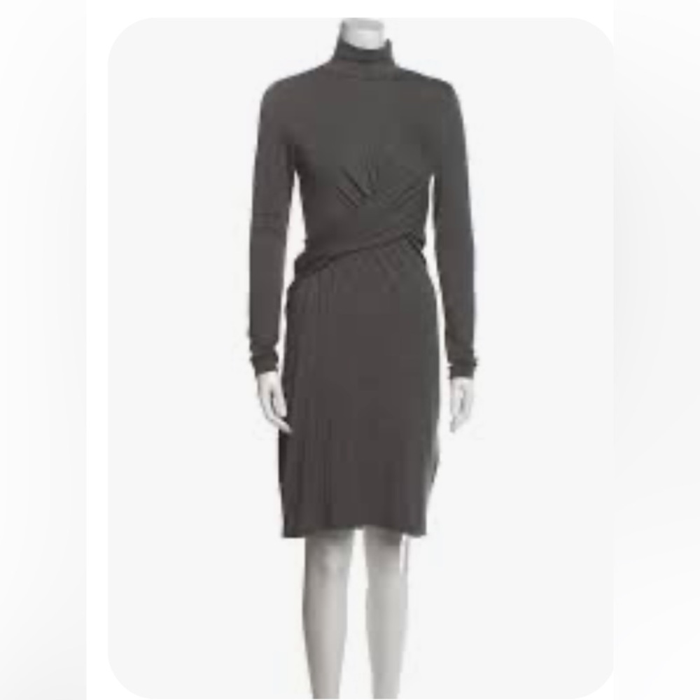 Theory Dress Gray Mock Neck Faux Wrap Minimalist Midi Luxury Body Con S